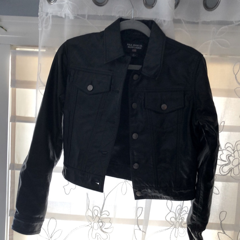 BRAND NEW POLO JEANS CO. RALPH LAUREN CROPPED LEATHER JACKET. SIZE SMALL